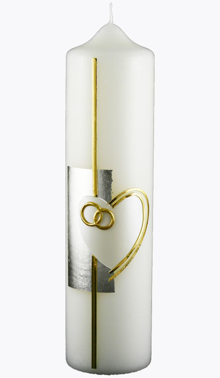 Hochzeitskerze, 4406, 275x70, weiß, Herz-silber