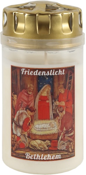 20 Friedenslichter, Friedenslicht Bethlehem, Krippenmotiv rot, ca. 2,5 Tage