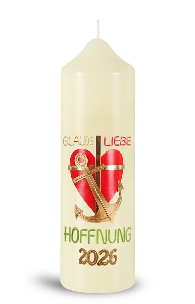 Ostertischkerze, 2026, Glaube Liebe Hoffnung, Fotodruck, Nr.260130, Größe wählbar
