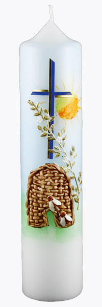 Kommuniontischkerze, Bienen, blau, gold, 265x60, weiß, 4822