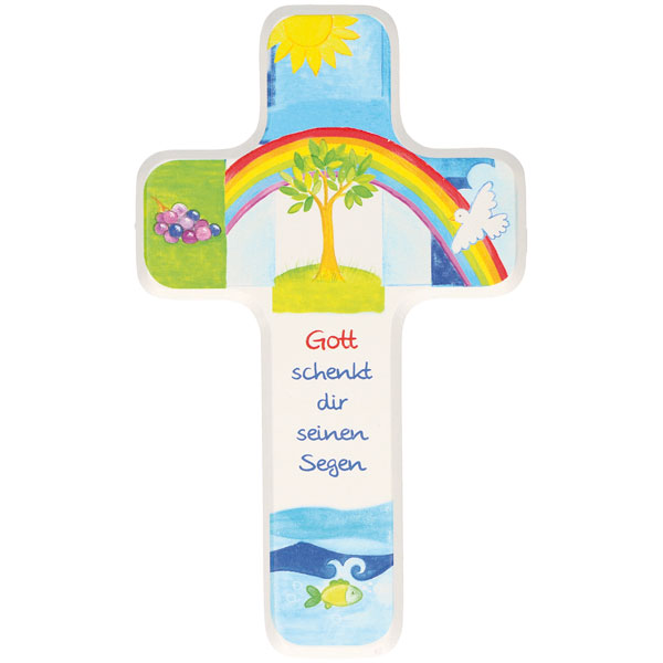 Holzkreuz 330179, h=18cm, Gott schenkt dir seinen Segen, weiß lackiert