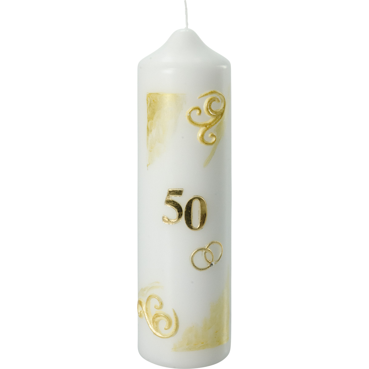 Goldene-Hochzeitskerze, goldene Wachsranken, -50-, Ringe, 220x60, Nr.2528