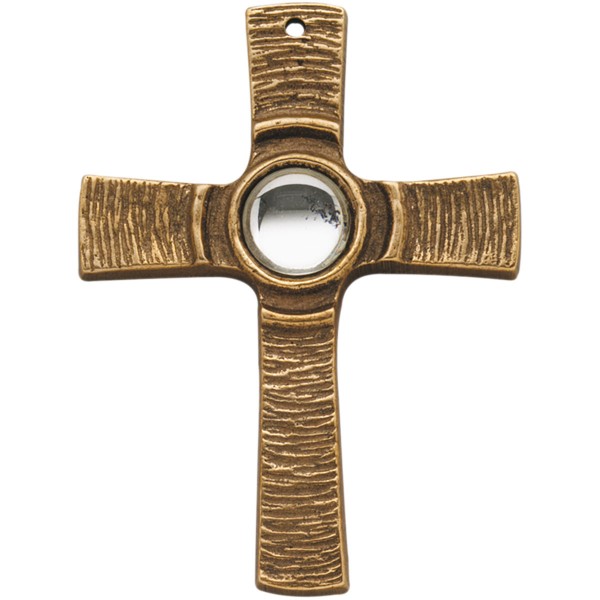 Bronzekreuz 142096, h=7,5cm, Kreuz mit klarem Stein