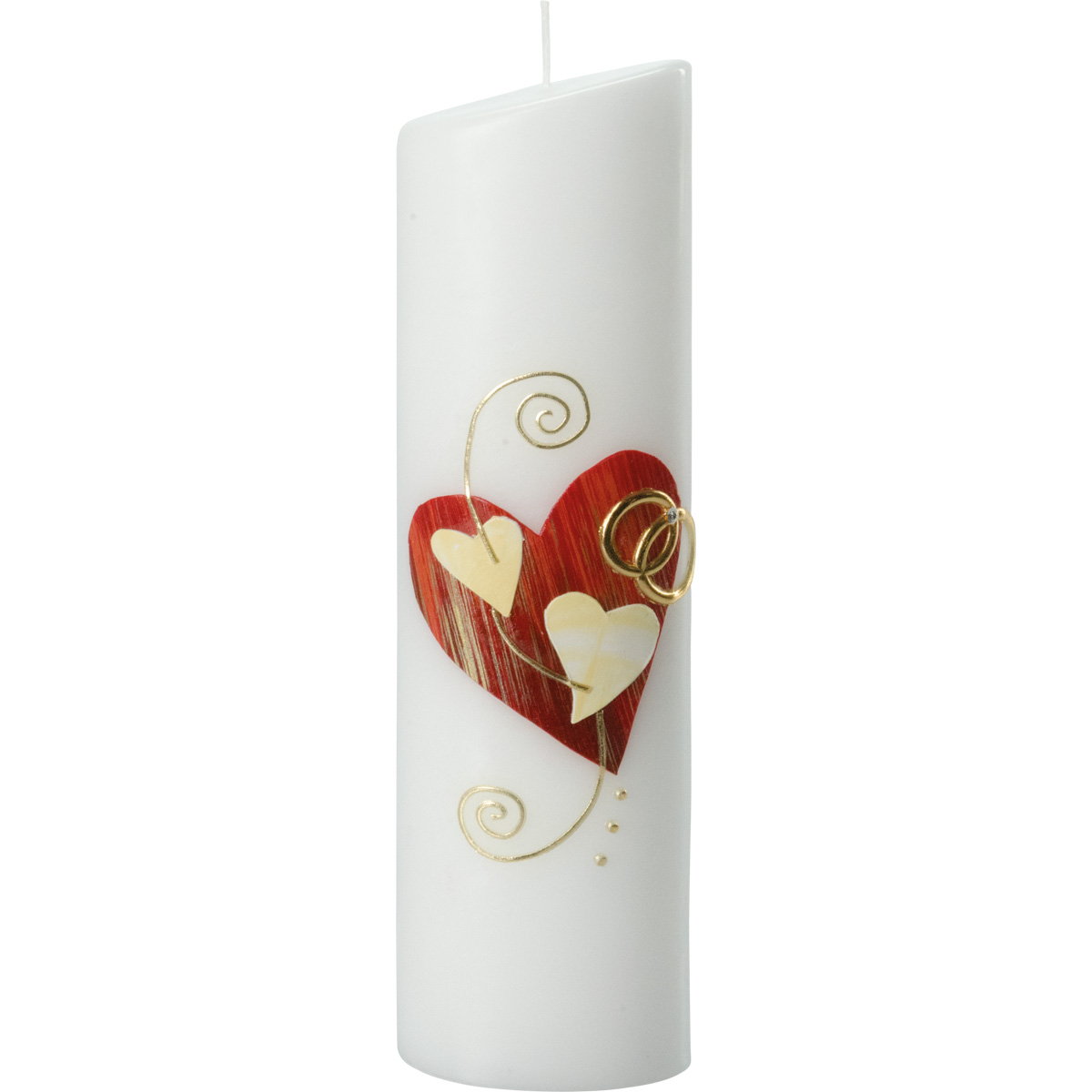Hochzeitskerze, Herz-rot, Herzen-weiß-creme, gold, Oval 240x65x45, Nr.278