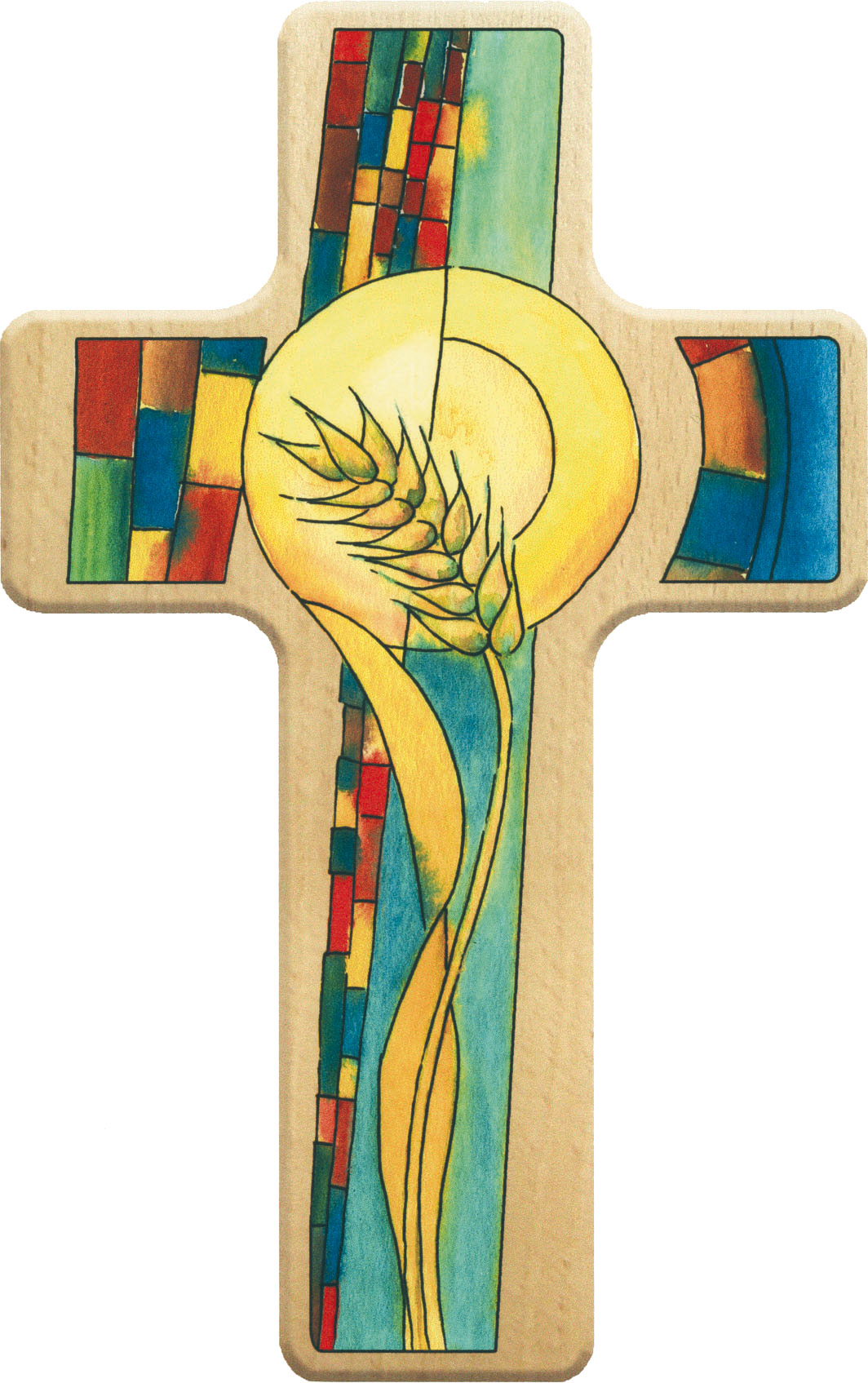 Holzkreuz 330108, h=11cm, Weizen, Buche natur