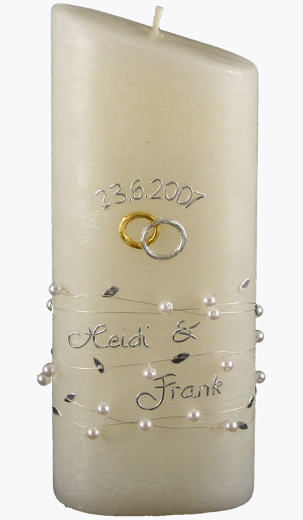 Hochzeitskerze, 4401, Oval 230x90x60, silberglanzstruktur, Perlen