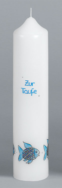Taufkerze, 2060, 265x60, Fotodruck, Fische, blau, ---Abverkauf---