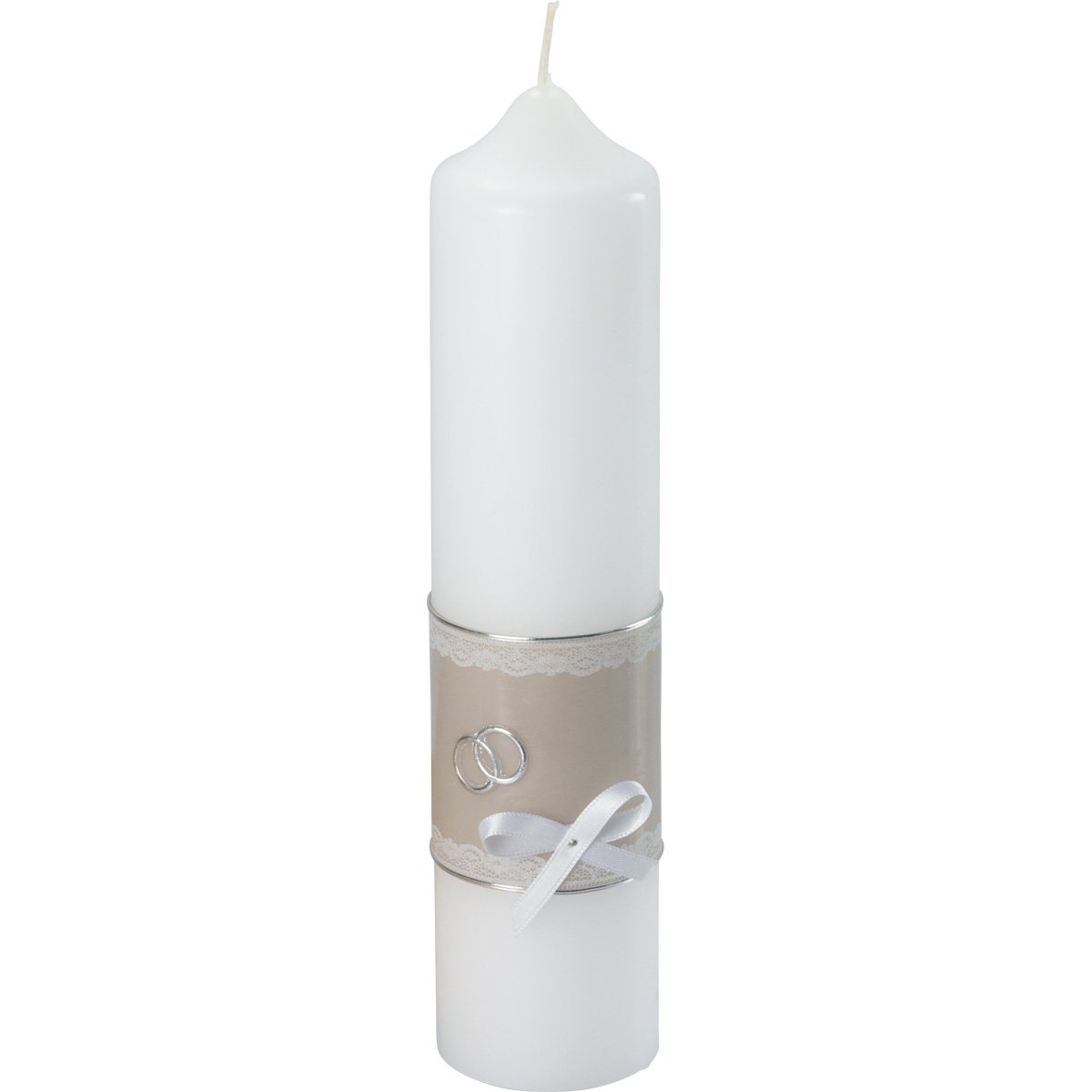 Hochzeitskerze, 5010, 265x60, Borte, Schleife, Ringe, sahara-silber
