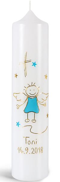 Taufkerze, -Toni-, 265x60, weiß, Engel, pastellblau, gold