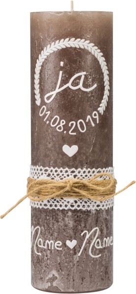 Hochzeitskerze, Rustic, 23 x 7 cm, stein, ja, Spitze, Kordel, 5040