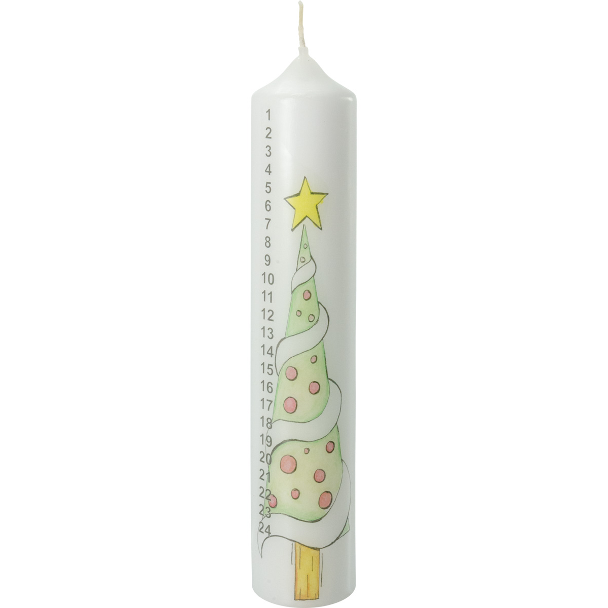 Adventskalenderkerze, #3027-W, 26,5 x 6 cm, weiß, Mona 1, 1-24
