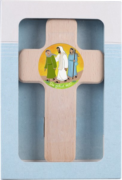 Kommunionkreuz, Holzkreuz, Buche, Natur, Du gehst mit!, 18 x 11 cm mit Geschenkverpackung