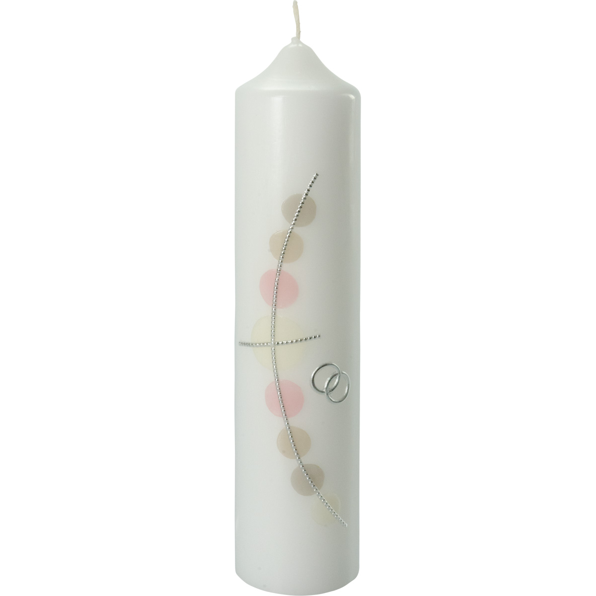 Hochzeitskerze, 5009, 265x60, Kreuz, Ringe, creme-rosa-stone, silber