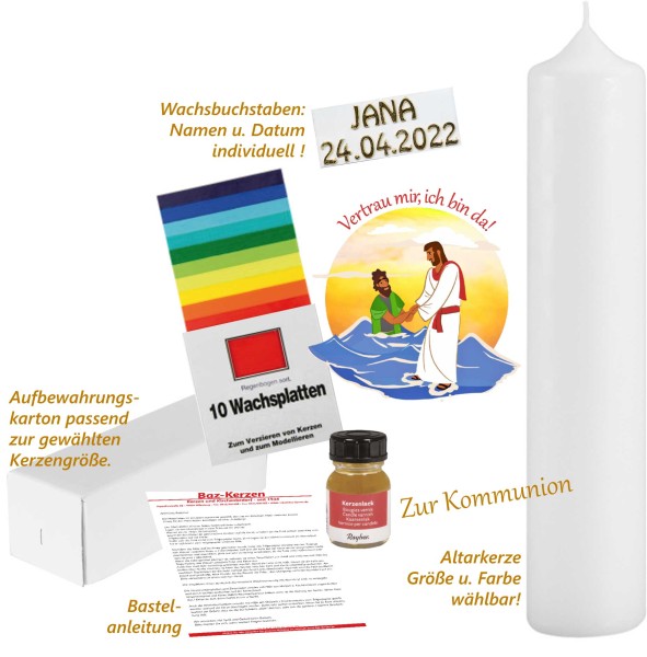 Bastelset, Kommunionkerze, Vertrau mir, ich bin da!, Größe und Farbe wählbar