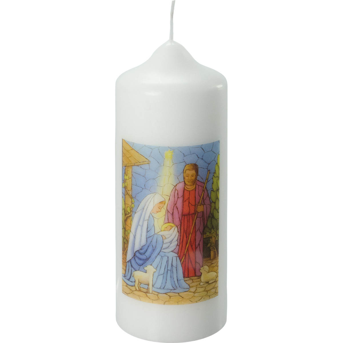 Weihnachtskerze, Heilige Familie, Fotodruck, 16,5 x 6 cm, weiß, #2726