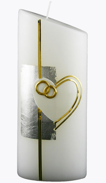 Hochzeitskerze, 4405, Oval 230x90x60, weiß, Herz-silber