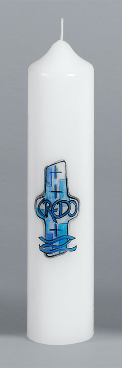 Taufkerze, 2061, 265x60, Fotodruck, Credo, blau, ---Abverkauf---