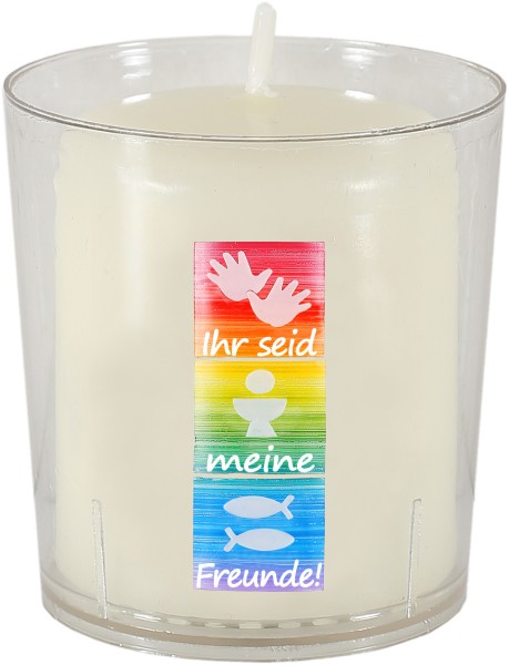 Stumpenkerze + Becher, 60x50, Ihr seid meine Freunde! Symbole