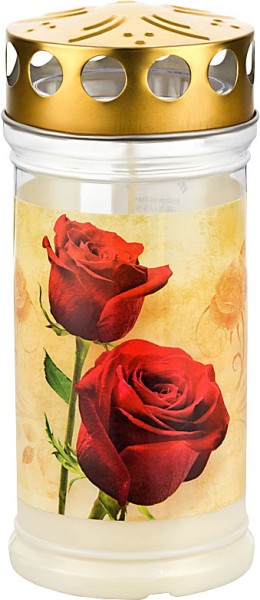 12 Grablichter, Memoriam Nr.413, ~ 4 Tage, Rosen, mit Deckel