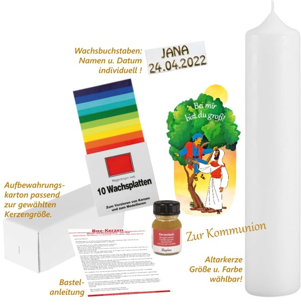 Bastelset, Kommunionkerze, Bei mir bist Du groß!, Größe und Farbe wählbar