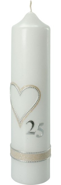 Silber-Hochzeitskerze, Herz, -25-, Borte, 265x60, Nr.2537