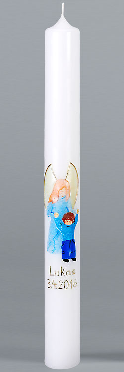Kommunionkerze, Schutzengel, blau, gold, 5871, Größe wählbar