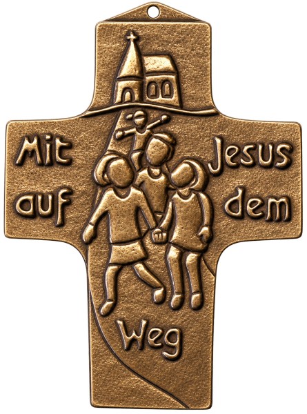 Bronzekreuz, Mit Jesus auf dem Weg, Höhe 10 cm, #142175