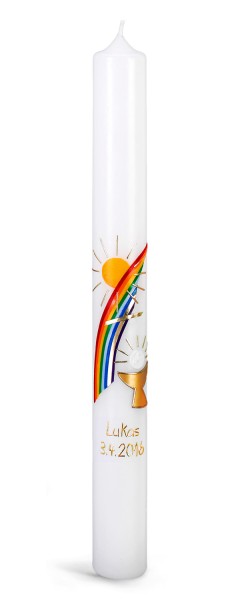 Kommunionkerze, 5869, Regenbogen, Kelch, Hostie, gold, 400x40 mm