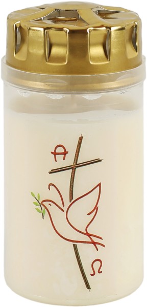 20 Osterlichter, Kreuz mit Friedenstaube, Alpha und Omega, Brenndauer 2,5 Tage