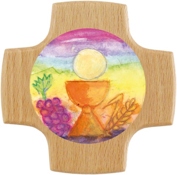 Holzkreuz, 810158, Kelch, Trauben, Ähre, 8 x 8 cm, Buche, bedruckt
