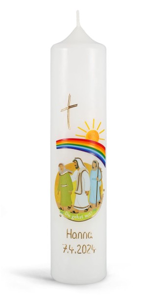 Kommuniontischkerze, Du gehst mit!, Regenbogen, Nr. 4940, 265x60, weiß