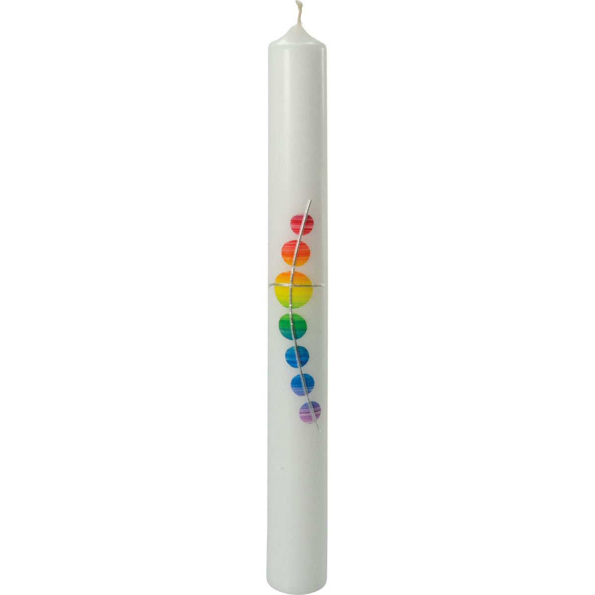 Taufkerze, Kreuz, Regenbogenfarben, silber, 400x40, weiß, Nr. 4019-1