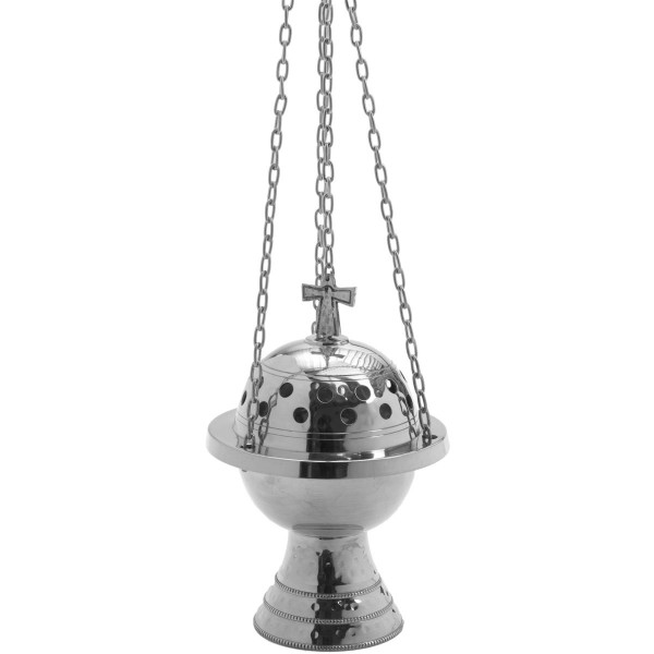 Rauchfaß, Messing vernickelt, Höhe 19 cm, Ø 13 cm