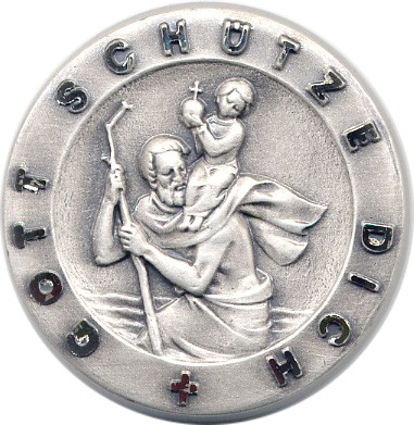 Christopherusplakette, Gott schütze Dich ,silb, D=3cm, selbstkl.+Magn.
