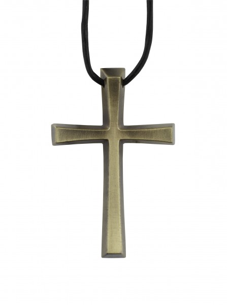 Kreuz aus Metallguss, Umhängekreuz, Ministrantenkreuz, 5 cm, mit Band, Altmessing
