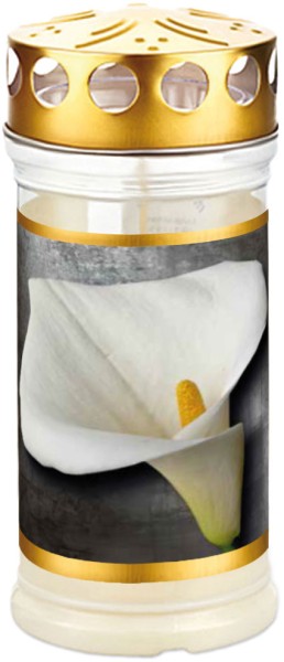 12 Grablichter, Memoriam Nr.416, ~ 4 Tage, Calla-Gold, mit Deckel