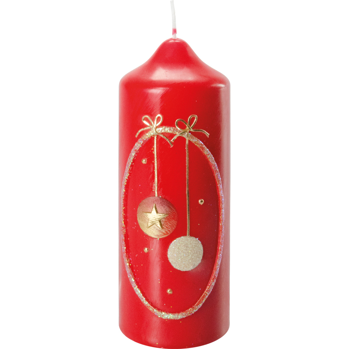 Weihnachtskerze, Christbaumkugeln, gold, 16,5 x 6 cm, rubin, 2741