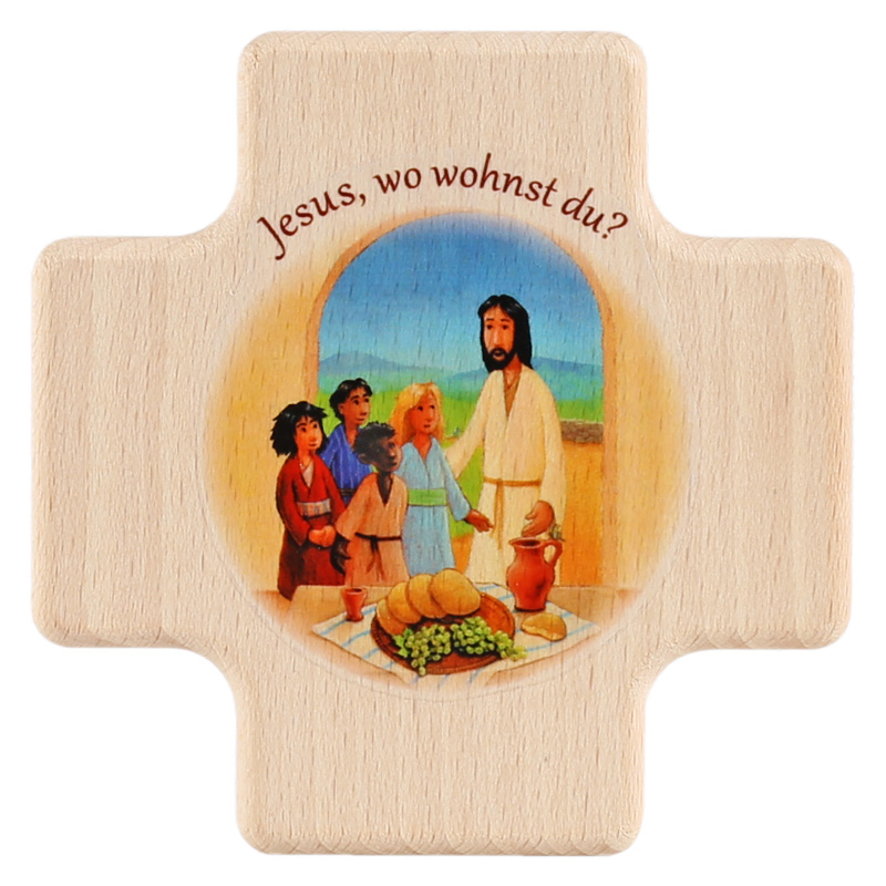 Holzkreuz, Jesus, wo wohnst Du?, 8 x 8 cm