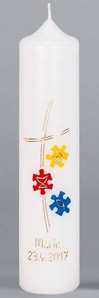 Kommuniontischkerze, Puzzle, 265x60, weiß, 4907