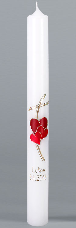 Kommunionkerze, Herz, Liebe Gottes, rot, gold, 5865, Größe wählbar