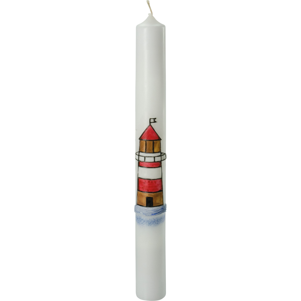 Kommunionkerze, Leuchtturm, braun, rot, blau, 400x40, weiß, 2815