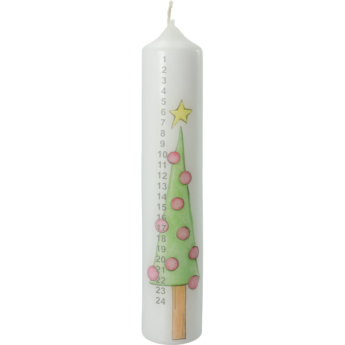 Adventskalenderkerze, #3028-W, 26,5 x 6 cm, weiß, Mona 2, 1-24