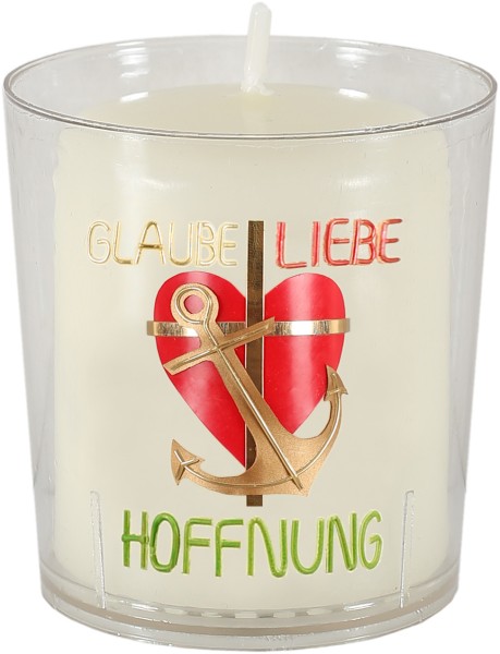 50 Motivbecher, Glaube, Liebe, Hoffnung, mit Stumpenkerze 60x50mm