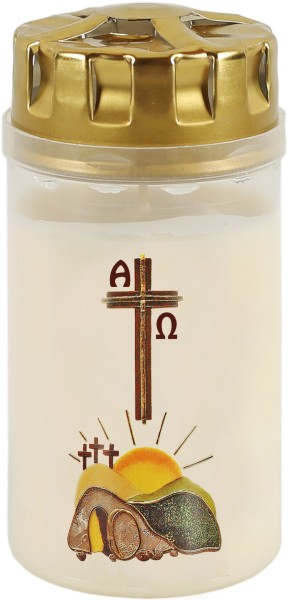 20 Osterlichter, offenes Grab, Kreuz, Alpha, Omega, Brenndauer 2,5 Tage, #245124