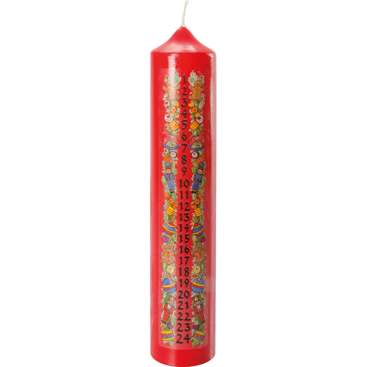 Adventskalenderkerze, #161-1-R, 26,5 x 5 cm, rot, Spielzeug 1-24