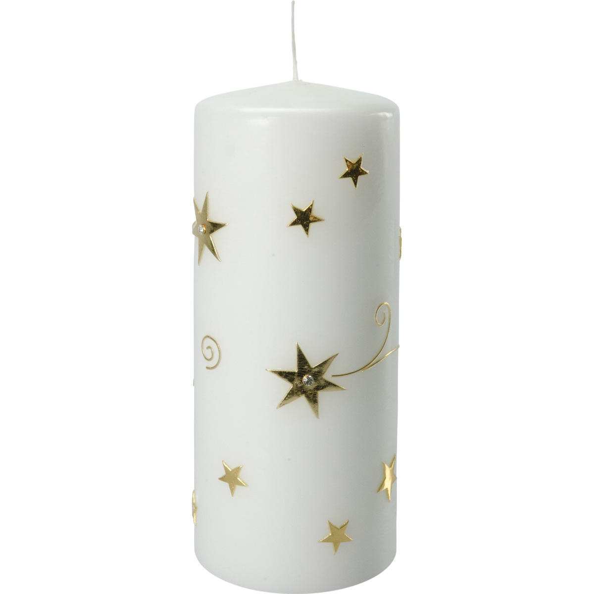 Weihnachtskerze, Sterne, gold, 20 x 8 cm, weiß, 3014