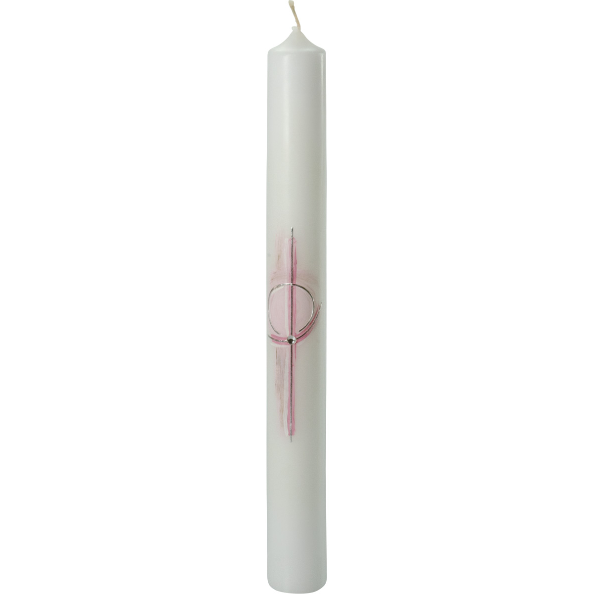 Kommunionkerze, Kreuz, rosa-silber, 400x40, weiß, 4009-1