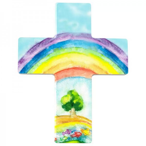 Holzkreuz, Nr. 810137, Regenbogen, 9 x 7 cm, Holz bedruckt