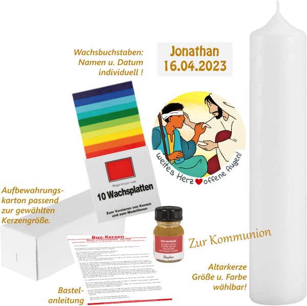 Bastelset, Kommunionkerze, weites Herz - offene Augen!, Kerzengröße und -Farbe wählbar