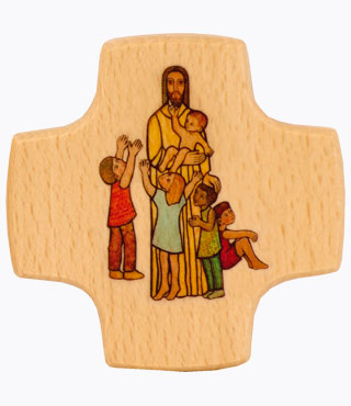 Holzkreuz, 810010, Jesus der Kinderfreund, 8 x 8 cm